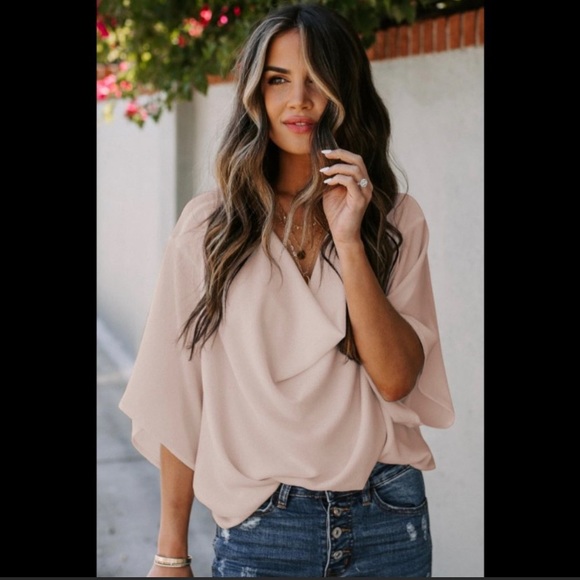 Apricot draped 3/4 sleeve blouse - Picture 1 of 3
